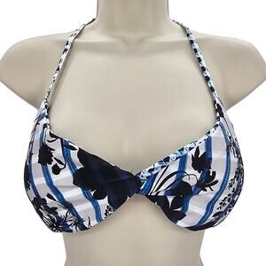 Lucky Brand Womans size M Reversible Ink Blue Floral Bikini Swim Top Halter Tie
